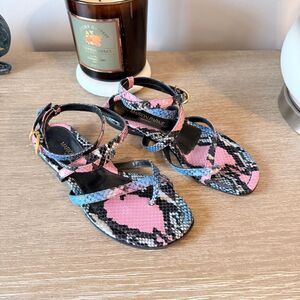 NWT Marion Parke Toscana Harvey Python Snakeskin Indigo Strappy Size 37‎ / 6.5